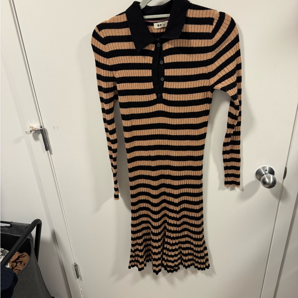 Boden Black and Tan Striped Knit Dress